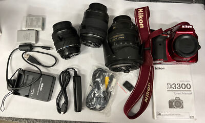 Nikon D3300 Digital SLR Camera Kit +3 Lens 28-300mm 18-55mm 55-200mm: 22k  CLICK!