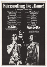 Shaftesbury Theatre "HAIR" Duchess Theatre "DAMES AT SEA" 1969 London Flyer