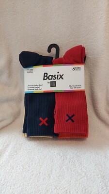 BASIX by ODD SOX 6 Pair Mens Crew Length Socks Fits Sz 8-12 NWT Muted Essentials