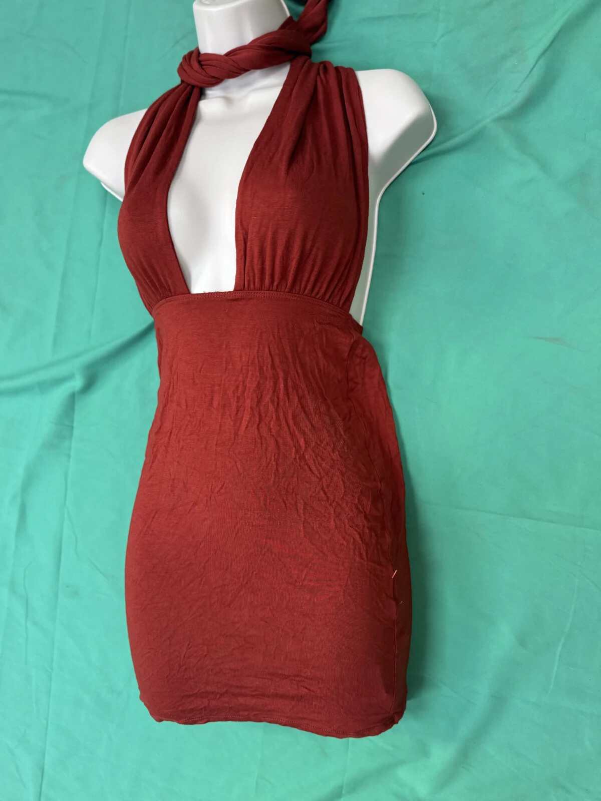 ASOS DESIGN Rust Red Halter Neck Mini Dress UK 4 Plunge Backless Partywear image 2