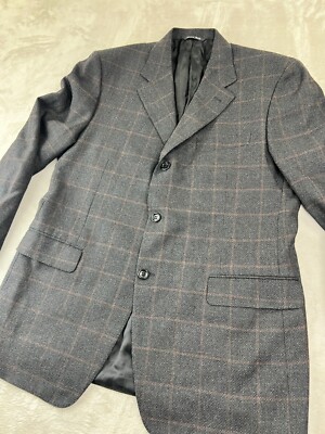 Canali Proposta Windowpane Wool Blazer Men's 54R Made in ITALY Lined Gray Dress