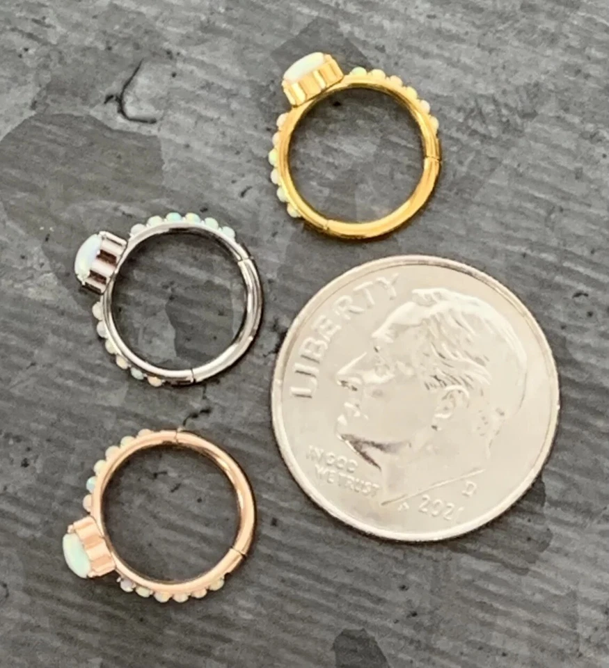 1 pieza Titanio Ópalo Corazón y Lados Segmento Anillo Clicker Tabique  Foto 3 de 4