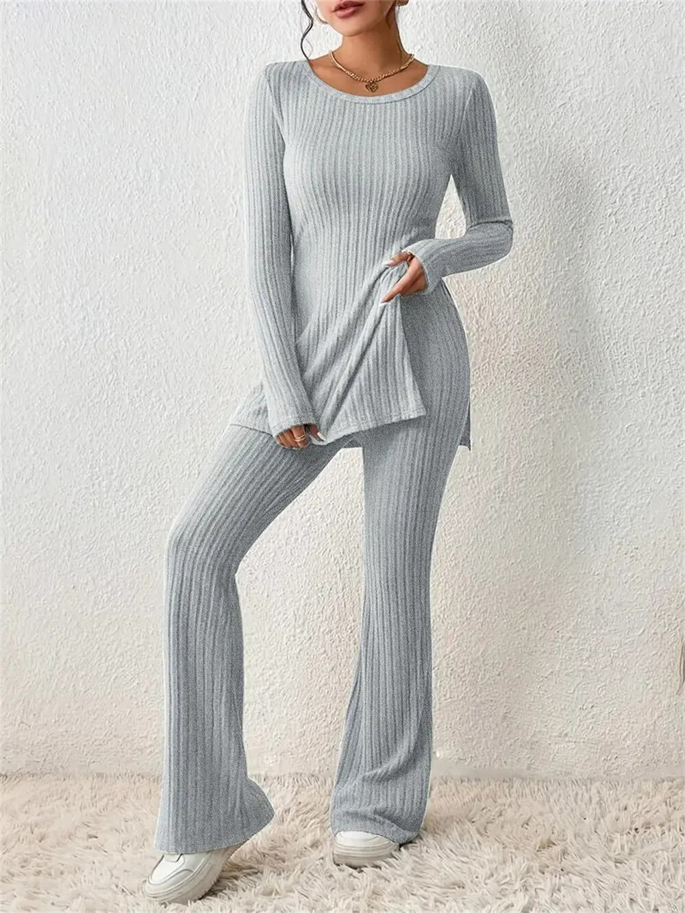Autumn Stitching False Two Piece Sweaters Sweat Pants Sets main image 1