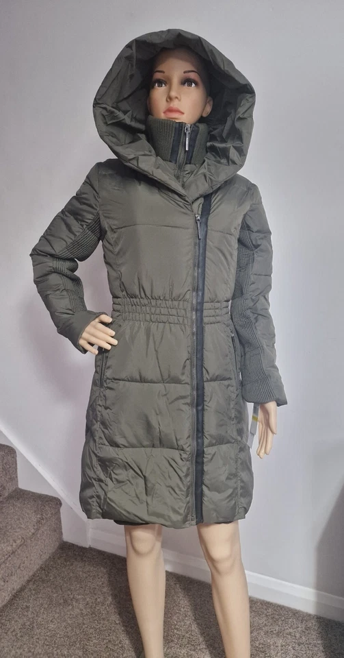 BCBGeneration Puffer Coat Women’s M • Mid Length • Hooded Zip Jacket • Olive Gre - Image 2 of 4