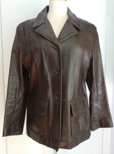 Leather Jacket Coat Women's Dark Brown Distressed Oakwood Lg 42" Bust Buttons
