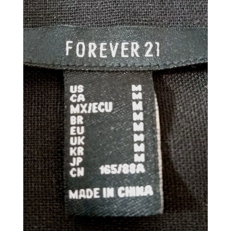 Mono Forever 21 Manga Larga Negro Botones a Presión Bolsillos Mezcla de Lino Y2K Talla M Foto 2 de 4