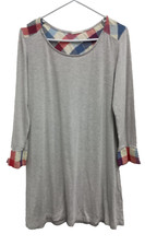 Lime & Chili Womens Mini Shift Dress Size Medium Gray Plaid Contrast 3/4 Sleeve