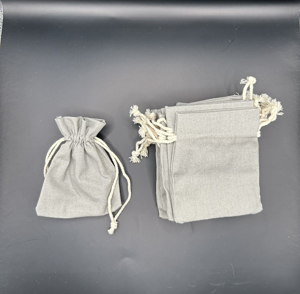 Small Muslin Gift Bags Set Of 50 Small “Farmhouse” Gray Cloth Gift