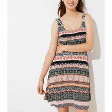 "LOFT" MULTICOLOR GEO PRINT SLEEVELESS CASUAL DRESS SIZE: 2 NWT