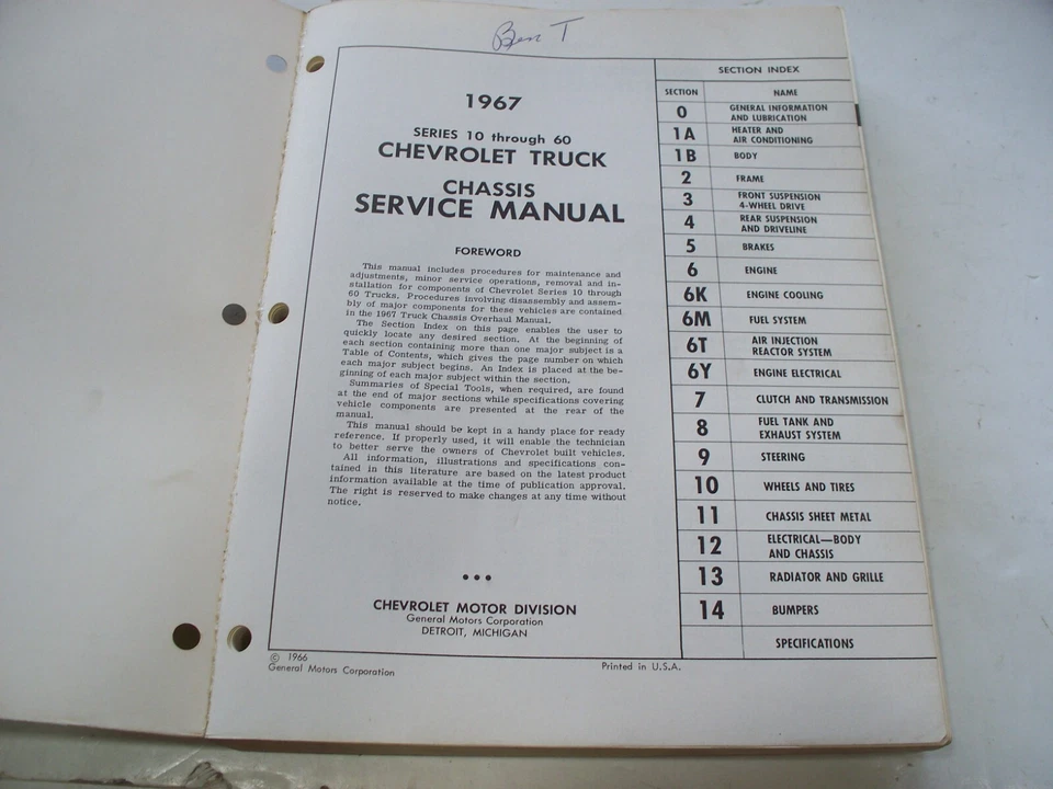 1967 Chevrolet 10-60 truck pickup C10 K10 Suburban shop service manual st-133-67 Foto 3 de 4