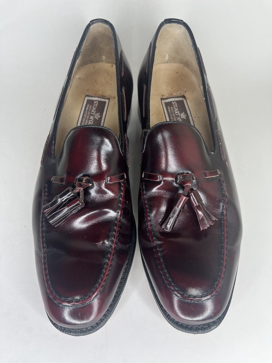 Stuart McGuire Tassel Loafer Slip On Shoes Burgundy Leather Men
