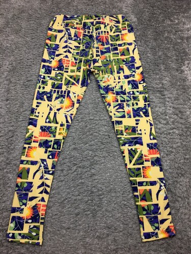 Lularoe Leggings Tall & Curvy Womens Yellow Blue Pink Plaid Flower Design - Picture 12 of 14