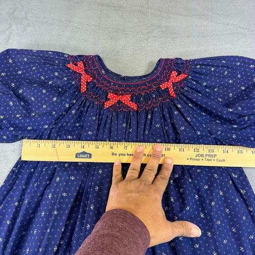 Girls Hand sewn smocked blue dress with bows size 6 - Picture 4 of 6