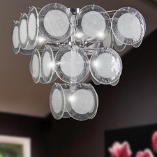 LAMPADARIO PLAFONIERA 7 LUCI VETRO FUSIONE MODERNO TRASPARENTE TESSUTO BIANCO