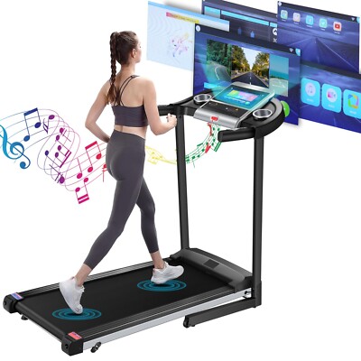 3.25HP Electric Treadmill Folding Running Machine with Touchable Screen, Black