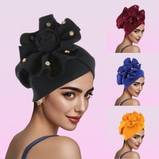 New Women Large Flower Hat Nigeria Auto Gele Wedding Headwear Muslim Turban Cap