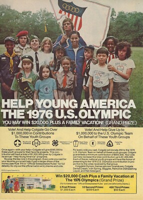 1975 Colgate US Olympics Boy Girl Scouts Sweepstakes vtg Print Ad Advertisement