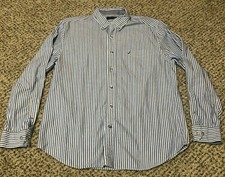 NICE Nautica Sailing Blue Grey Striped Long Sleeve Button-Up Shirt Men's Large