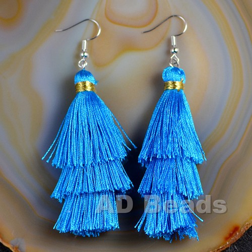 Fashion Charm Silk Tassel 3 Layers Fan Fringe Dangle Earrings - Picture 44 of 72