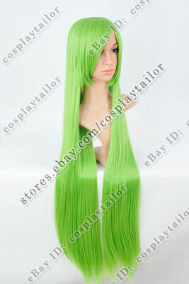 100 cm Lime Green Long Straight Wigs with Bangs Full Head Costume - Main Image