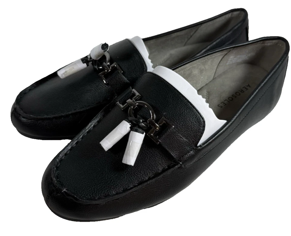 Aerosoles Mujer Deanna Zapatos Mocasines de Conducción Negros Sin usar, Puntera Sin Cordones Borla 8 Nuevos Foto 2 de 4