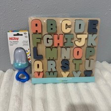 Pearhead Wooden Alphabet Puzzle Colorful ABC Interactive Nuby Nibbler baby NEW