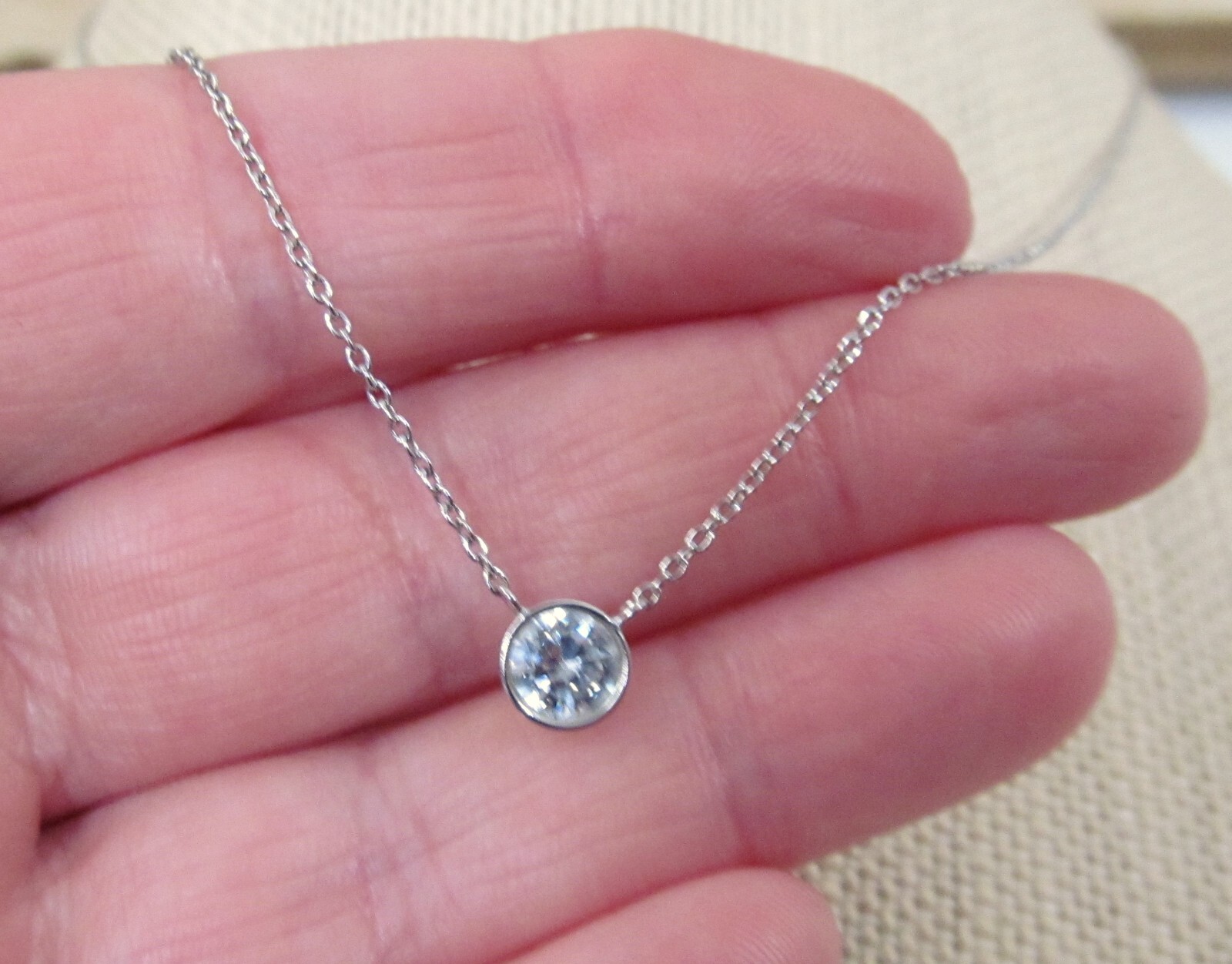 JCM 925 Diamonique Round Bezel Solitaire Necklace Adjustable Length 16