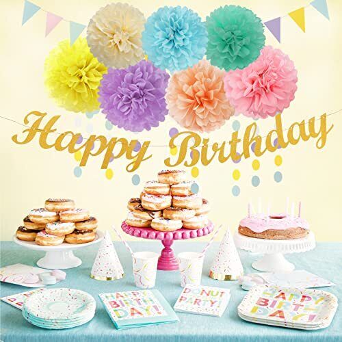 Pastel Rainbow Birthday Party Decorations - 30pcs Tissue Pom Poms Streamers,Garland Backdrop Decor Bunting Children Adults 1st 16th 18th 25th 30th