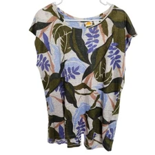 C&C California Linen Floral Top XL Lagenlook Coastal Grandma Relaxed