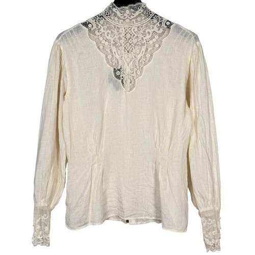Ralph Lauren Country Size 10 Vintage 90s Ivory 100% Linen Edwardian Style Blouse - Picture 9 of 9