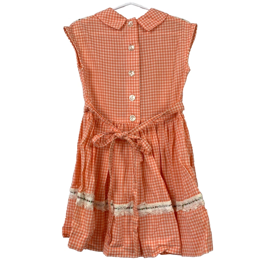 Винтажный 50-х 60-х годов ручной работы оранжевый белый имбирь девочек ясельного возраста платье груди 24" - Изображение 3 из 3