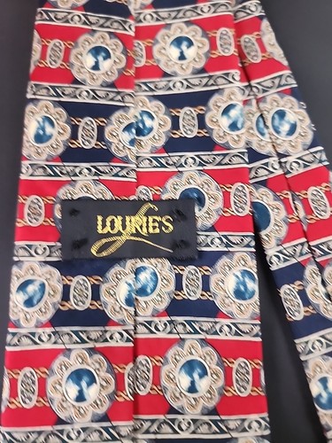 Lourie's Men's Silk Necktie; Red and Blue pattern; 60" x 3.5" - Picture 3 of 4