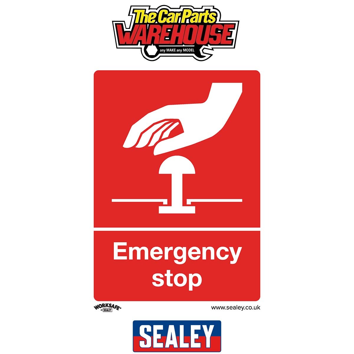 Sealey SS35P1 Worksafe Emergency Stop Safety Sign - Rigid Plastic