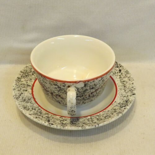 VTG Laughlin Restyled Brittany Theme 1986 Tea Cup & Saucer Set Red Line & Black - Picture 2 of 12