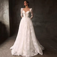Customized Gorgeous A Line Wedding Dress Lace Long Sleeve Bride Gowns Sweetheart
