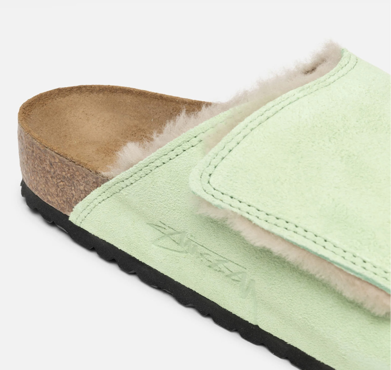 STUSSY Birkenstock Suede Shearling Slide Washed Green Solana image 3