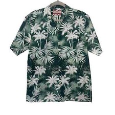 RJC Men Green Palm Tree Hawaiian Button Down Shirt Size M