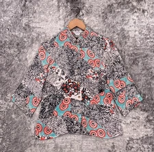 Citron Santa Monica Top Small Womens Silk Mandarin Collar Print Blouse