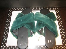 A NEW DAY Woman's Faux Fur Sandals Frannie Crossband Slip On Slippers Green NEW