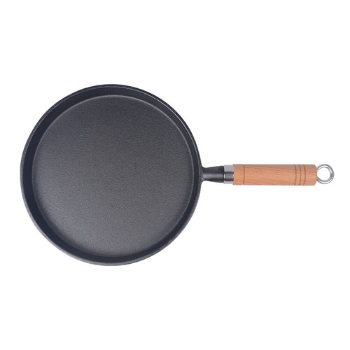 Cast Iron Pancake Pan Egg Frying Pan Anti-Scalding Wooden Handle without Coating