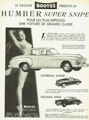 Werbung Advertising 0721 1953 Rootes Humber Super Snipe Sunbeam Alpine Hillman