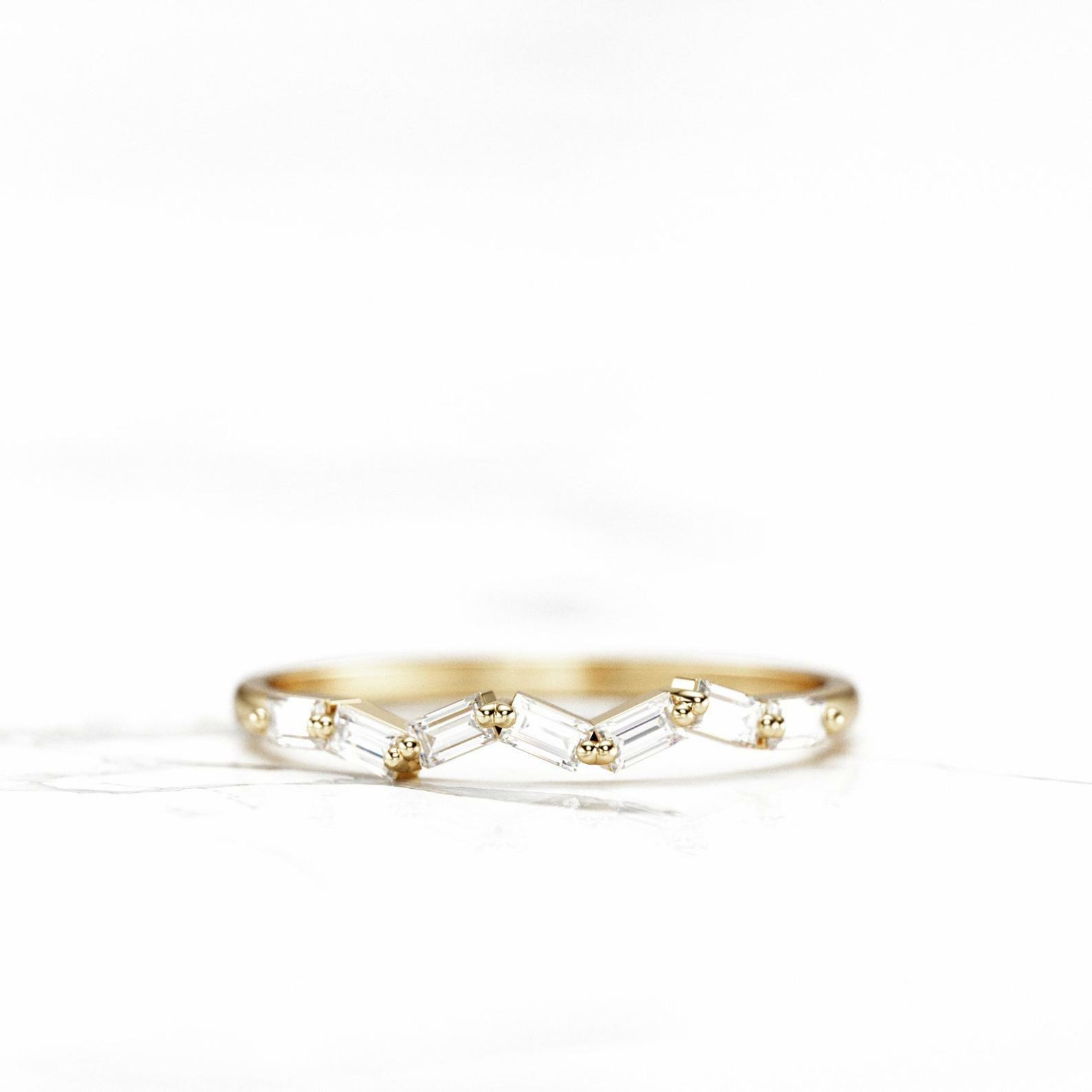 Stylish Stackable Wedding Band 0.5ct Simulated Diamond Yellow Gold Plated