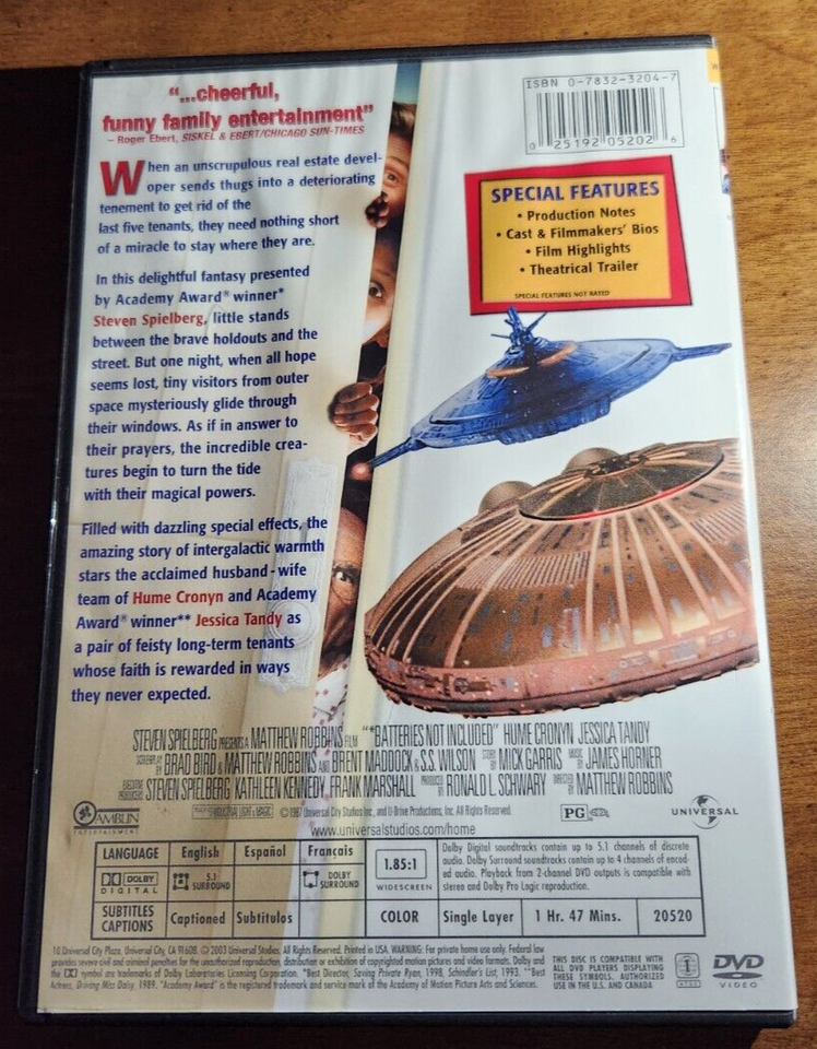 *BATTERIES NOT INCLUDED (DVD, 1987) SCIFI, STEVEN SPIELBERG PRESENTS