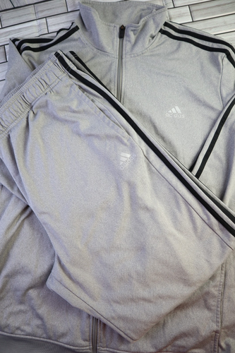 Adidas Herren Trainingsanzug grau schwarz 3 Streifen Größe 2XL Jacke Hose Kordelzug