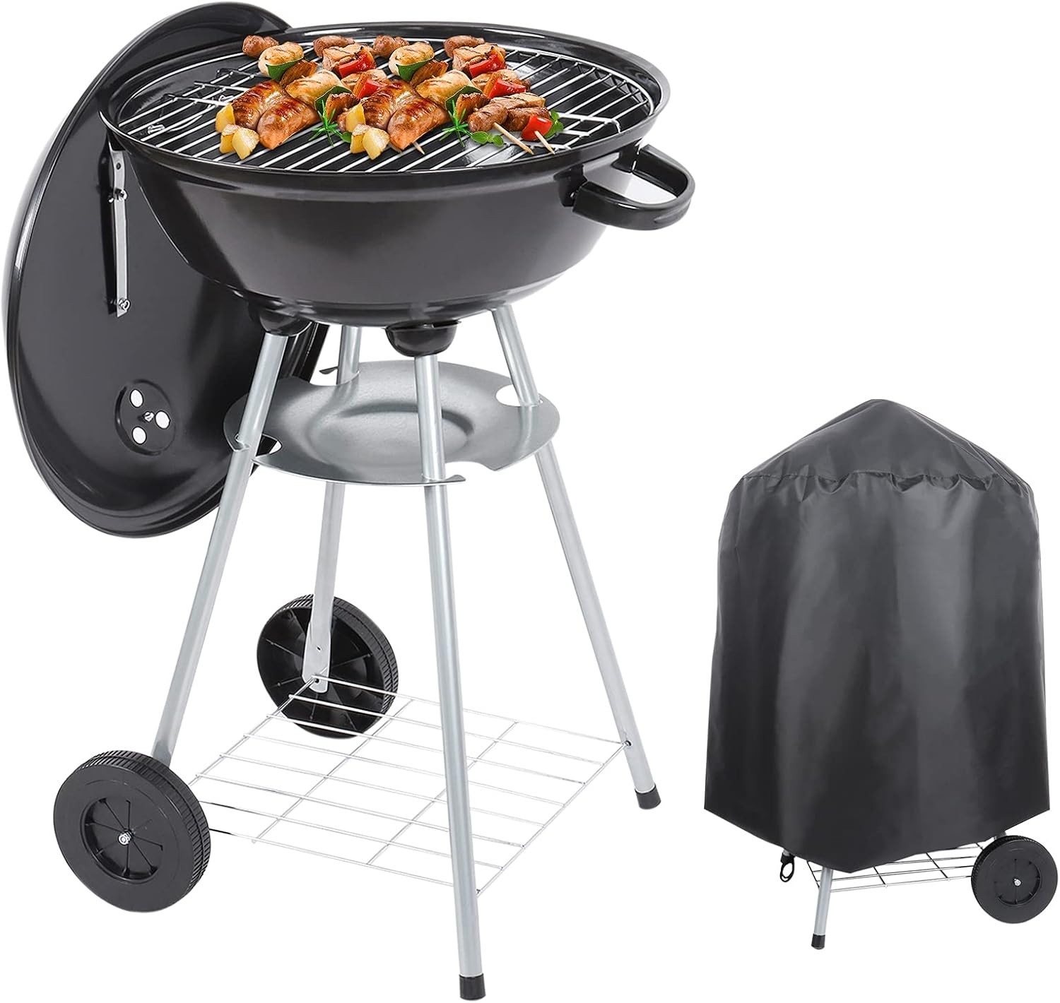 Portable 18" Charcoal BBQ Grill with Waterproof Cover