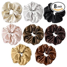 Aucuu 8Pcs Silk Hair Scrunchies for Women Lengthening Satin Scrunchies Hair Ties