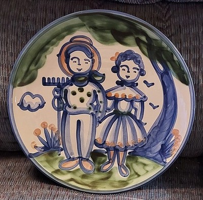 M A Hadley 15 1/2  Farmer & Wife Farm Scene Serving Platter