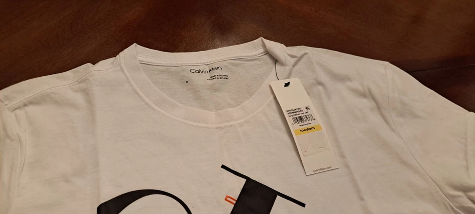 Calvin Klein Men's Bright White S/S Cotton T-Shirt,  Blk & Red Tri Logo Medium - Image 4 of 4