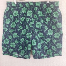 Lands' End Swim Trunks Board Shorts Men's XL 40-42 Green Blue Floral Hawaiian