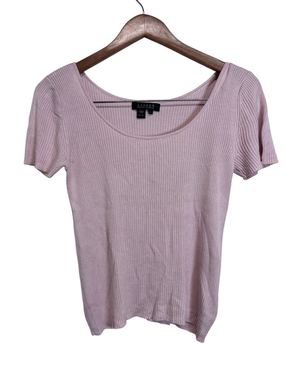 Women’s Lauren Ralph Lauren Y2K Era Silk Ribbed Short Sleeve Pink Size L 0461